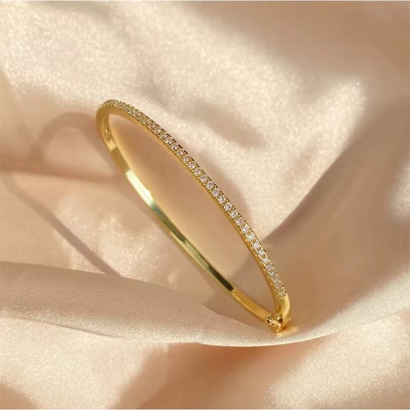 Round Cut CZ Bangle Bracelet 14K Yellow Gold Plated